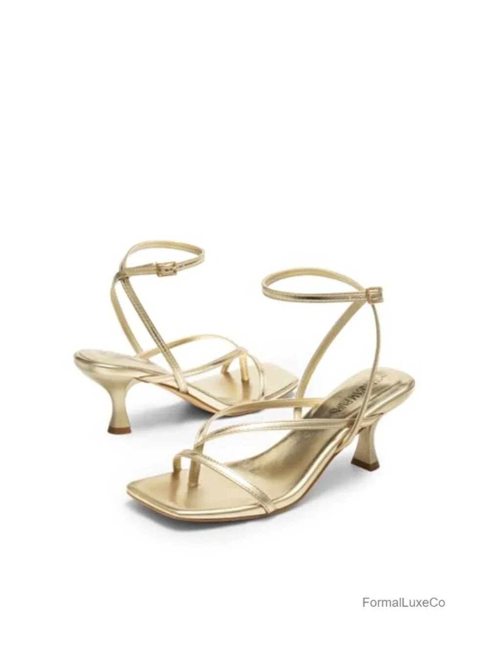 Strappy Square Toe Kitten Heel Sandals with Ankle Strap for Wedding Guest